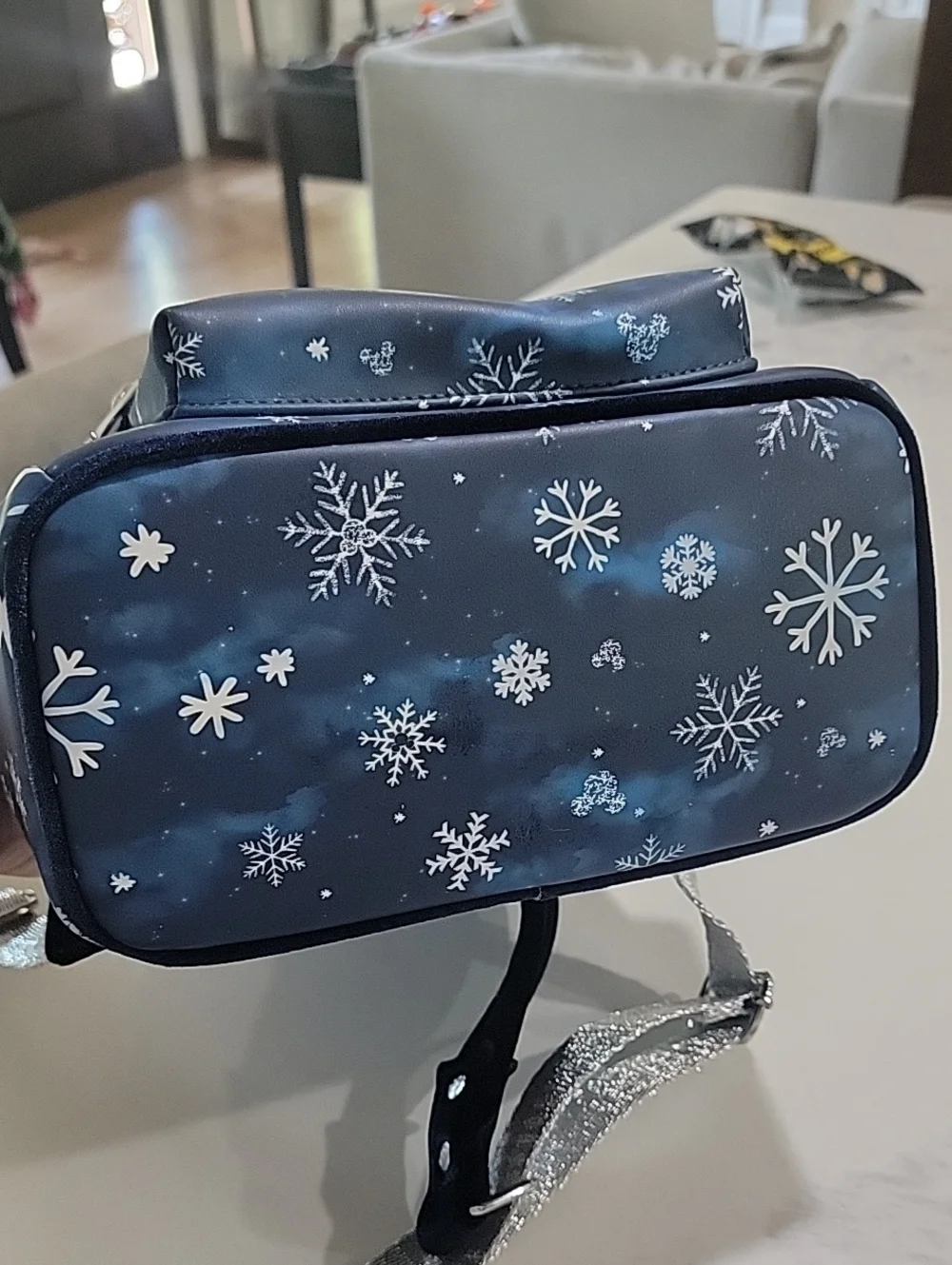Loungefly Navy Snowflake Minnie Ear Mini Backpack with Velvet Bow